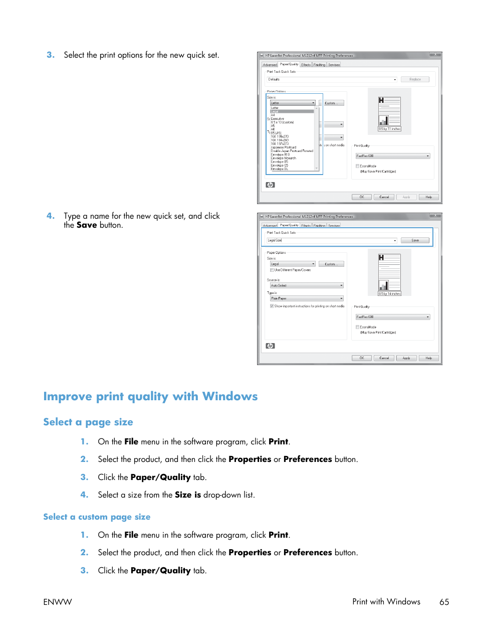 Improve print quality with windows | HP laserjet m1212nf User Manual | Page 79 / 284
