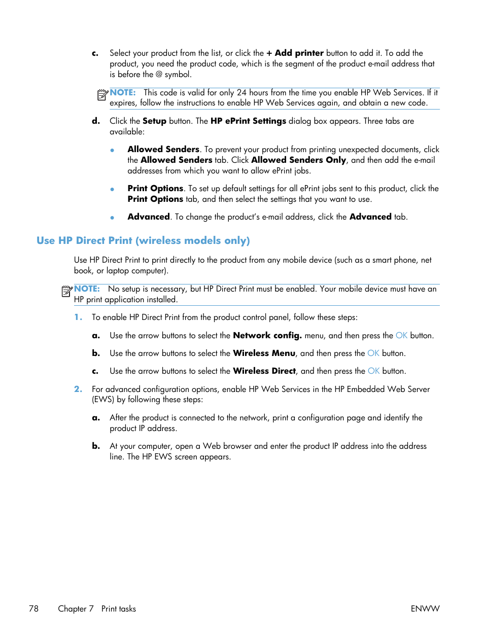 Use hp direct print (wireless models only) | HP laserjet m1212nf User Manual | Page 92 / 284
