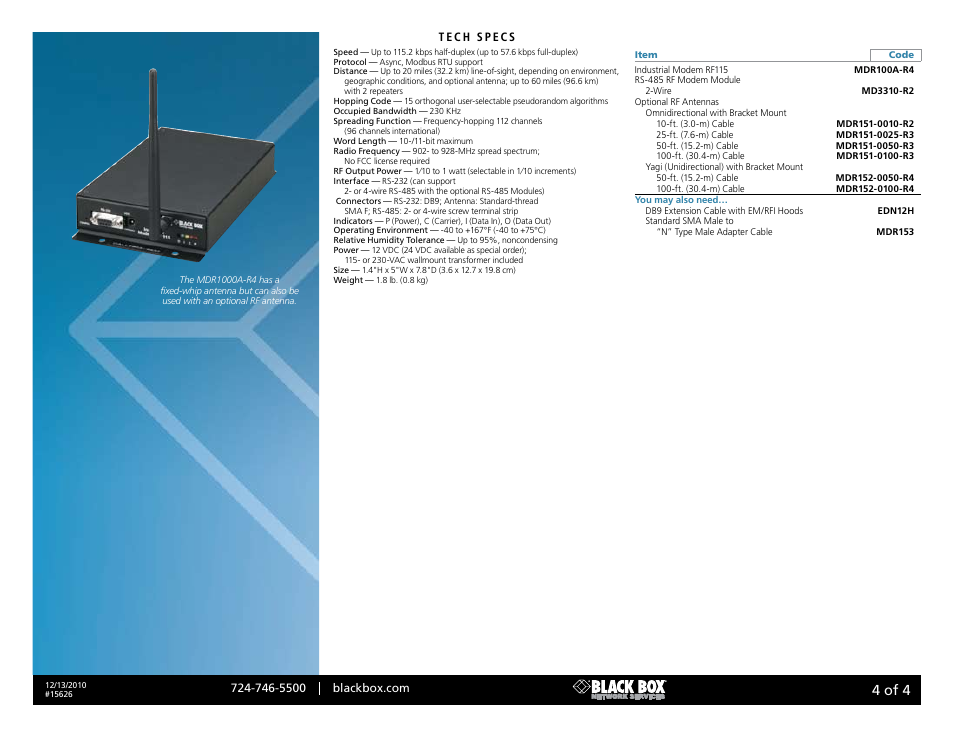 Black box, 4 of 4 | Black Box RF115 User Manual | Page 4 / 4