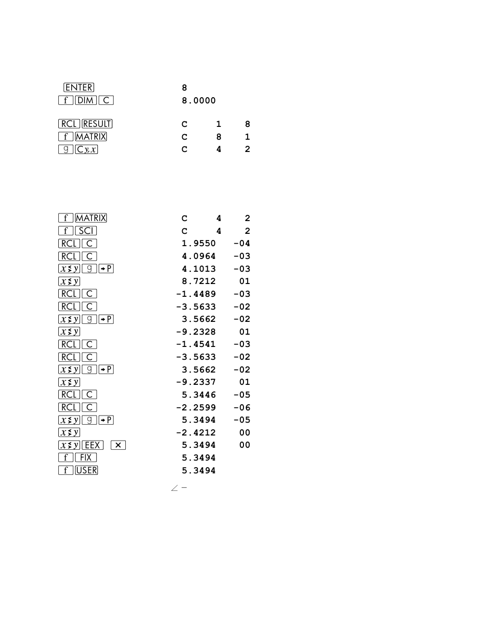 Least-squares using normal equations, Keystrokes display | HP 15c User Manual | Page 110 / 186