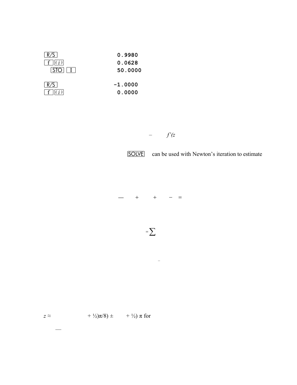 Solving an equation for its complex roots, Keystrokes display | HP 15c User Manual | Page 69 / 186