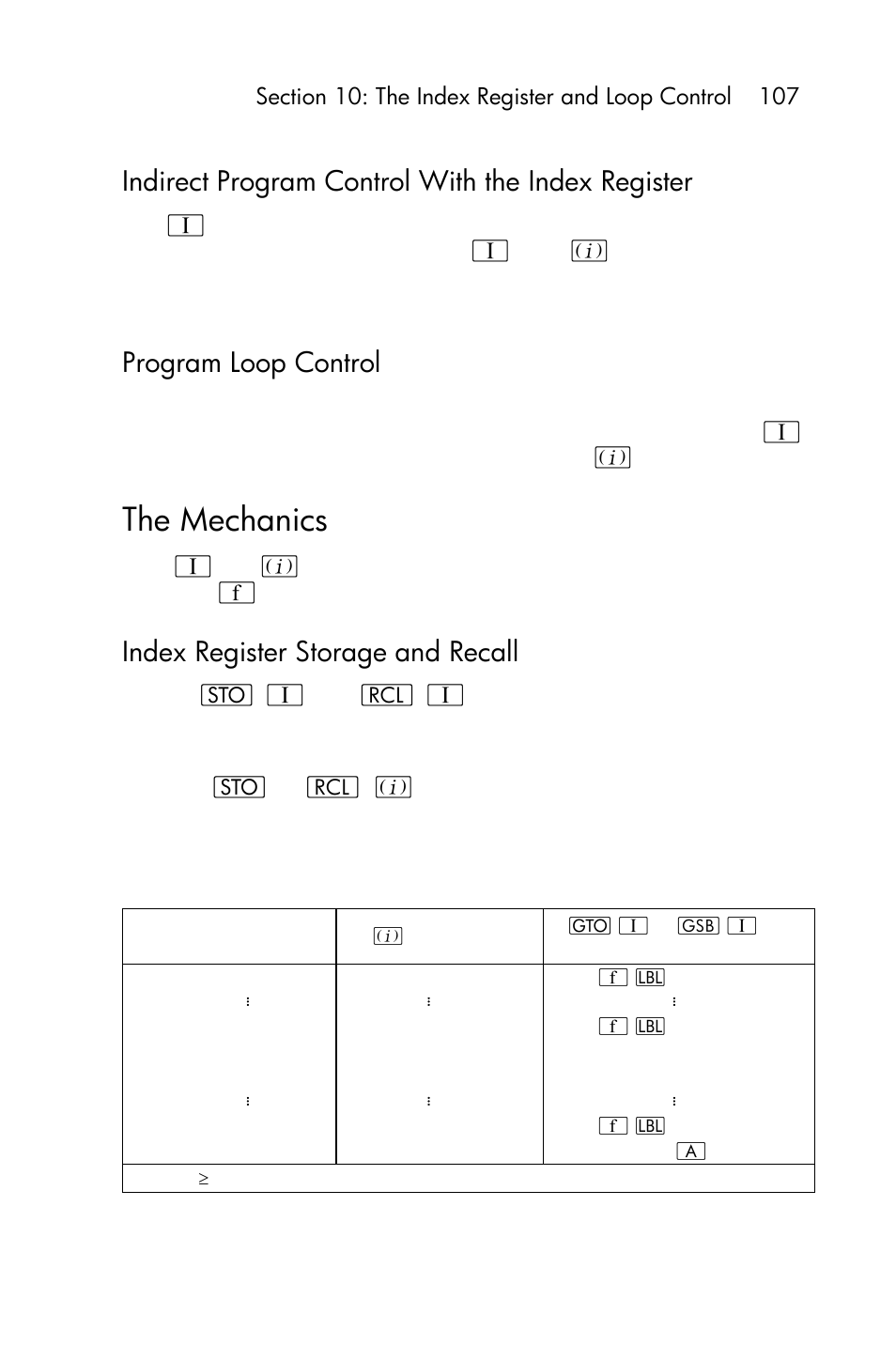 Program loop control, The mechanics, Index register storage and recall | Indirect program control with the index register, Through r | HP 15c User Manual | Page 107 / 288