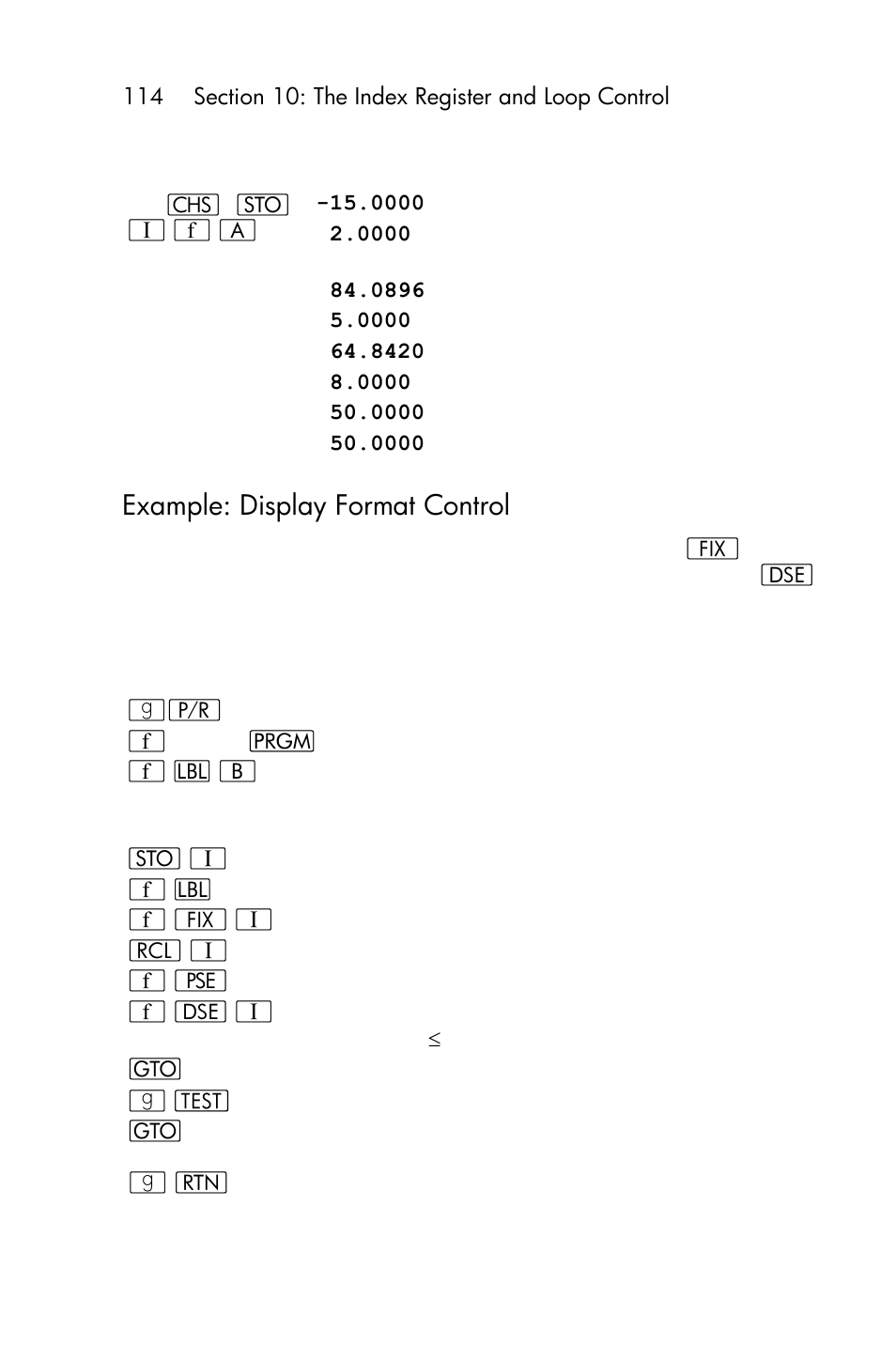 Example: display format control | HP 15c User Manual | Page 114 / 288