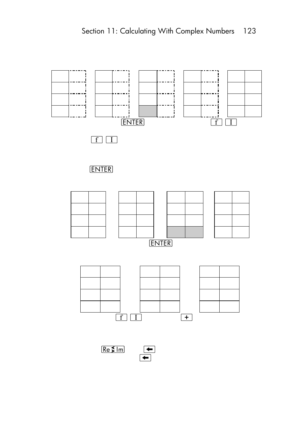 Stack lift in complex mode | HP 15c User Manual | Page 123 / 288