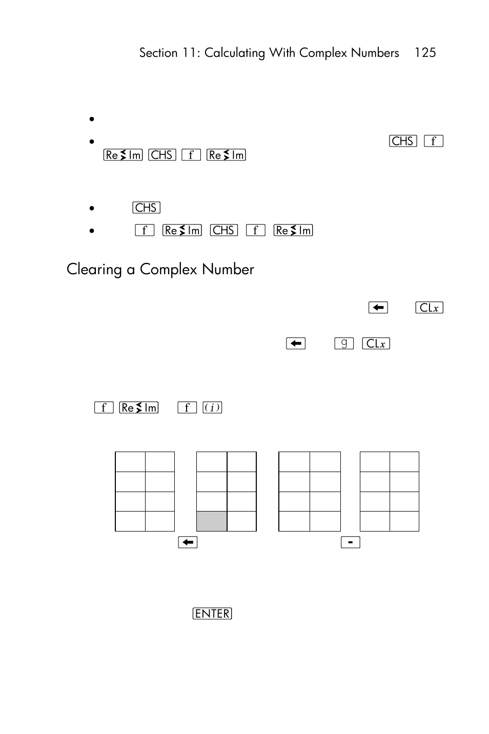 Clearing a complex number | HP 15c User Manual | Page 125 / 288