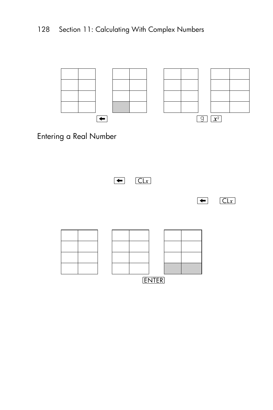 Entering a real number, Entering a pure imaginary number | HP 15c User Manual | Page 128 / 288