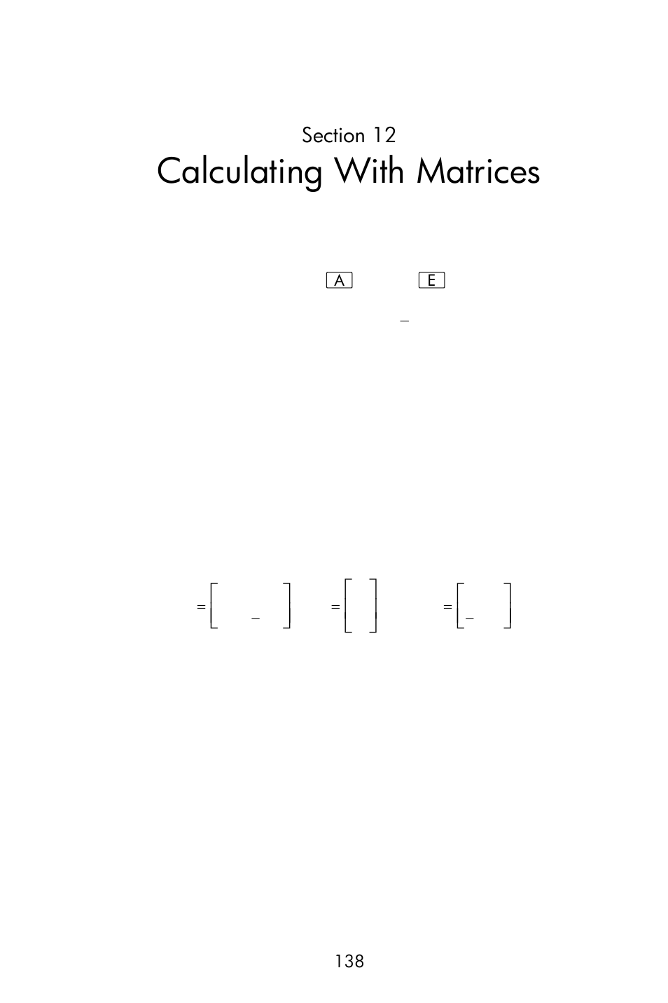 Section 12: calculating with matrices, Calculating with matrices | HP 15c User Manual | Page 138 / 288