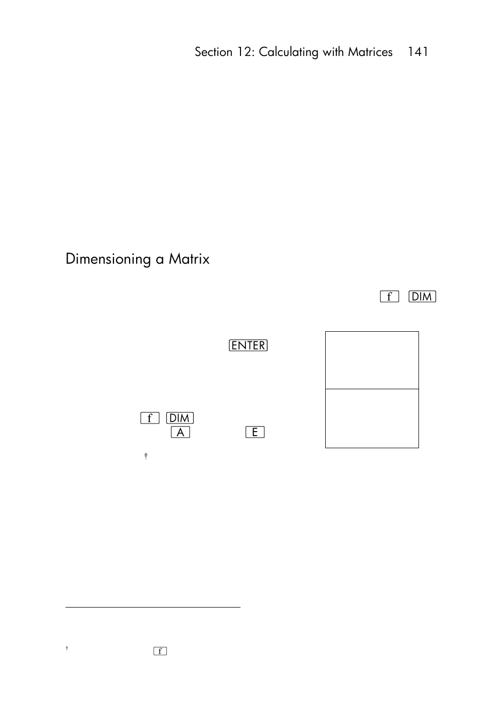 Dimensioning a matrix | HP 15c User Manual | Page 141 / 288