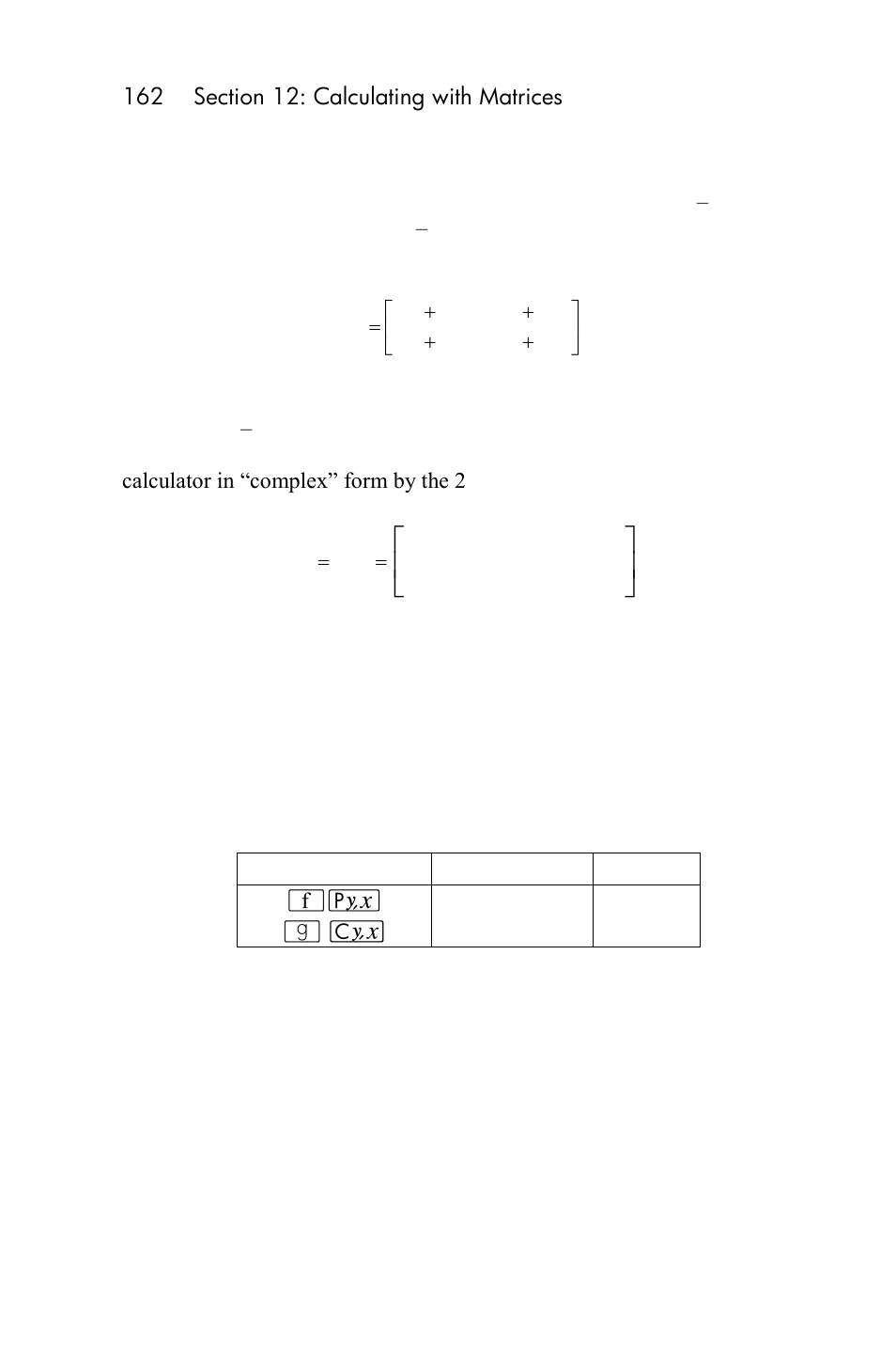 Storing the elements of a complex matrix | HP 15c User Manual | Page 162 / 288