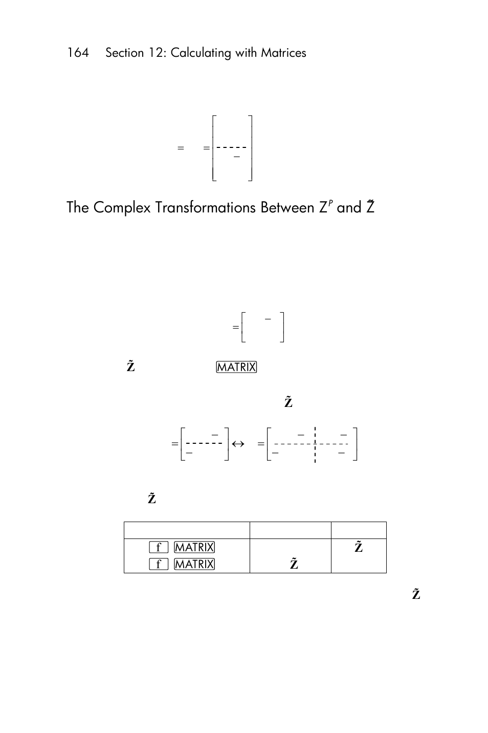 The complex transformations between z, And z | HP 15c User Manual | Page 164 / 288