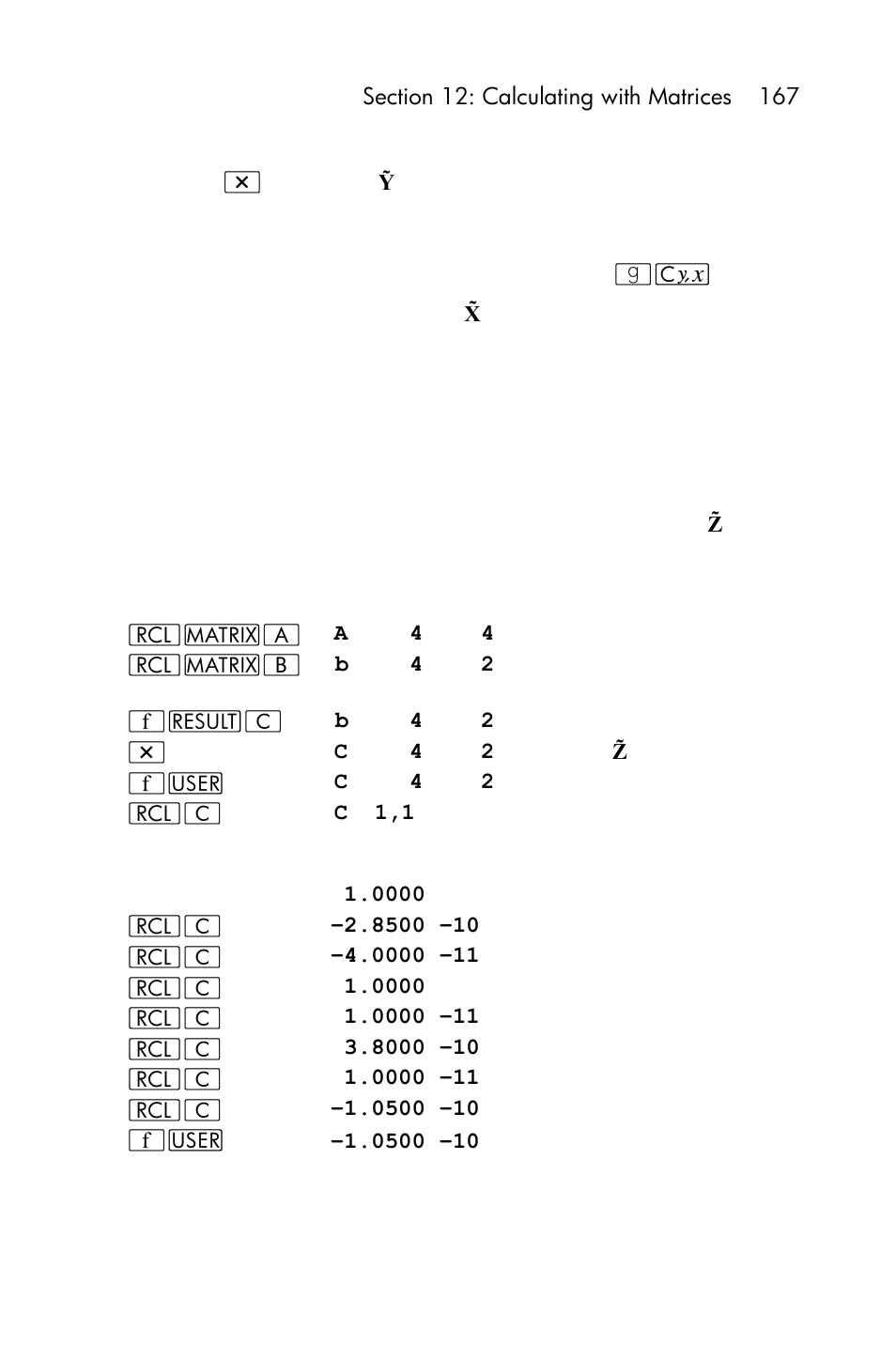 Multiplying complex matrices | HP 15c User Manual | Page 167 / 288