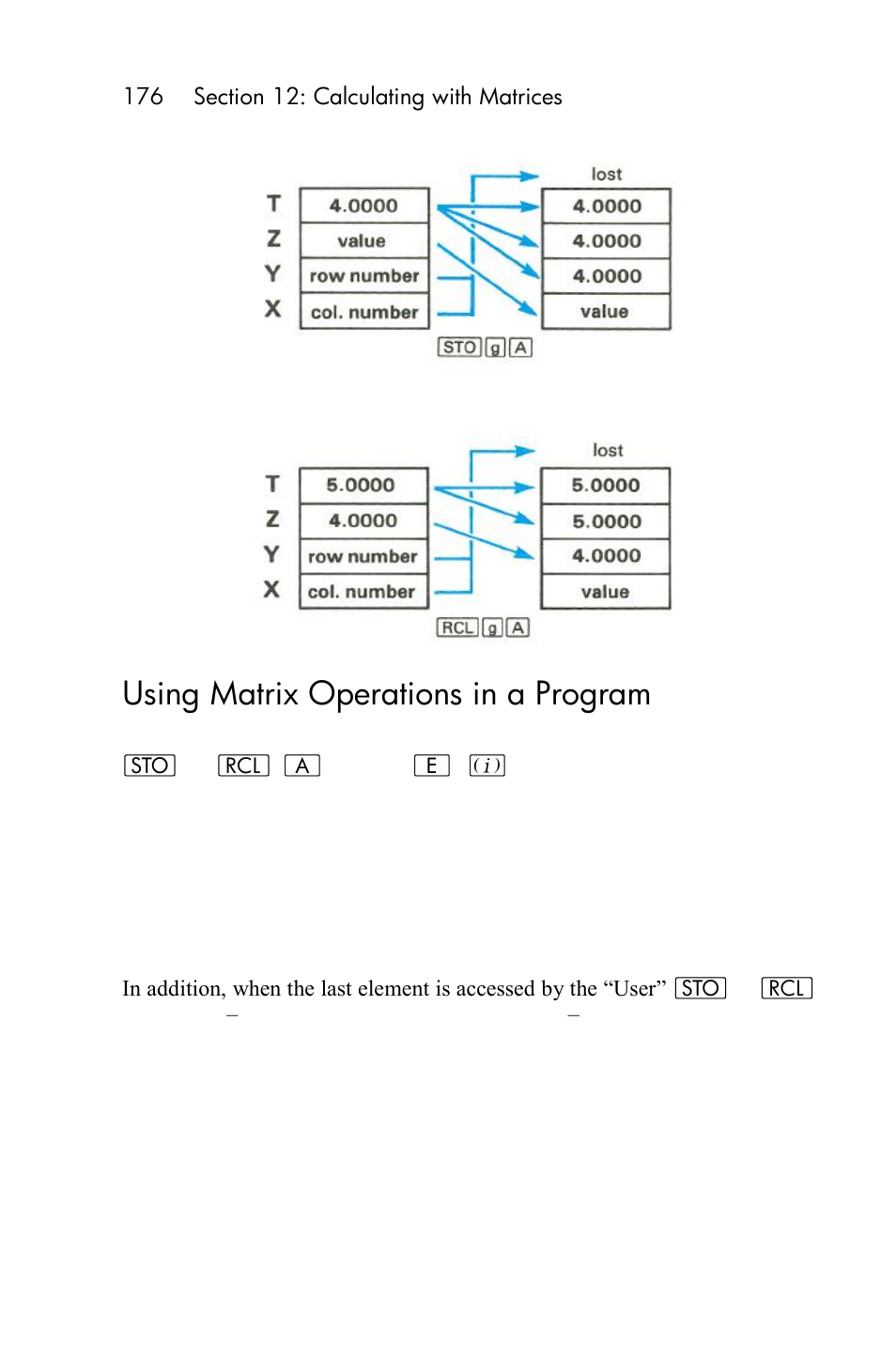 Using matrix operations in a program | HP 15c User Manual | Page 176 / 288