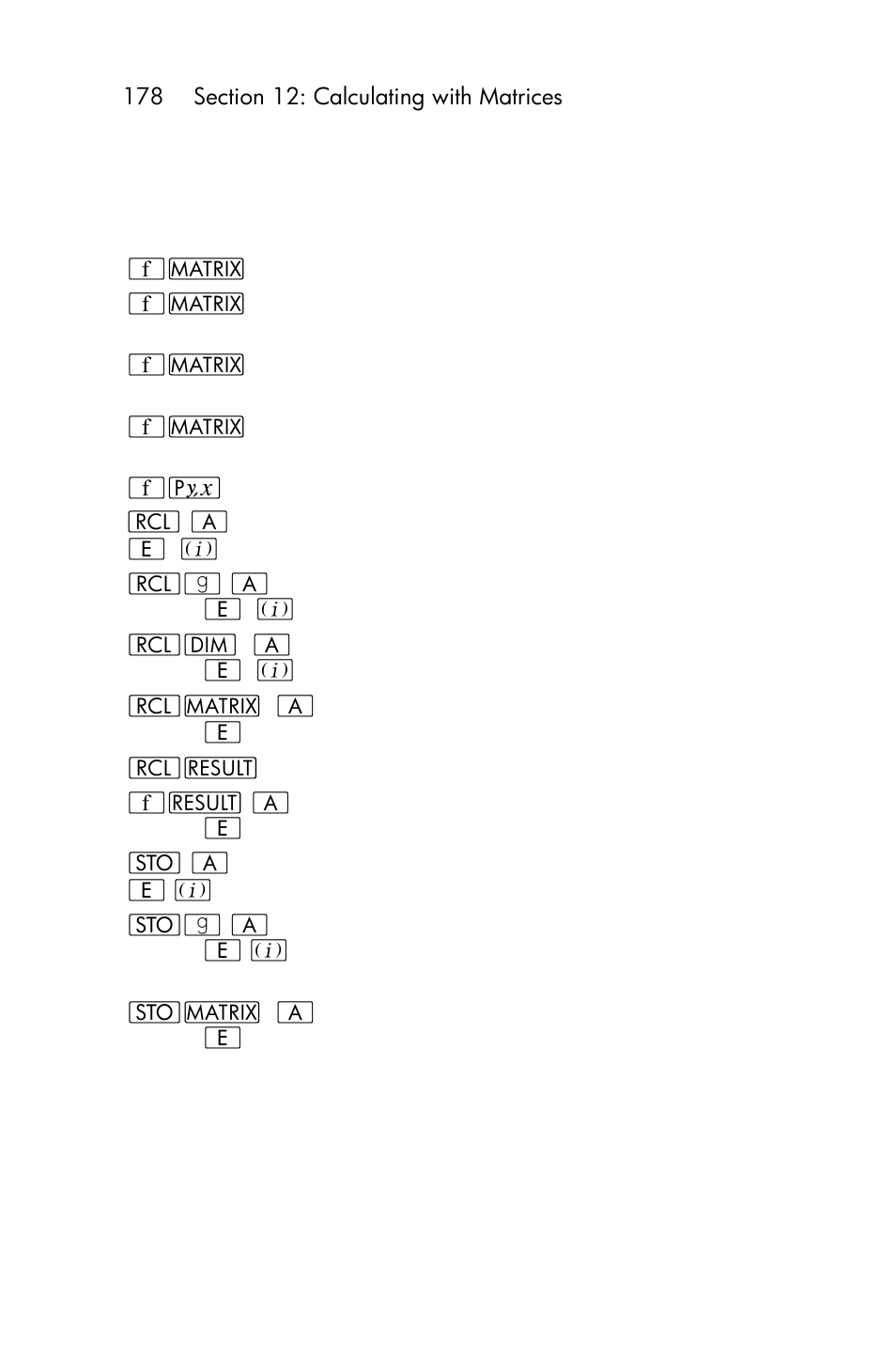 Summary of matrix functions | HP 15c User Manual | Page 178 / 288