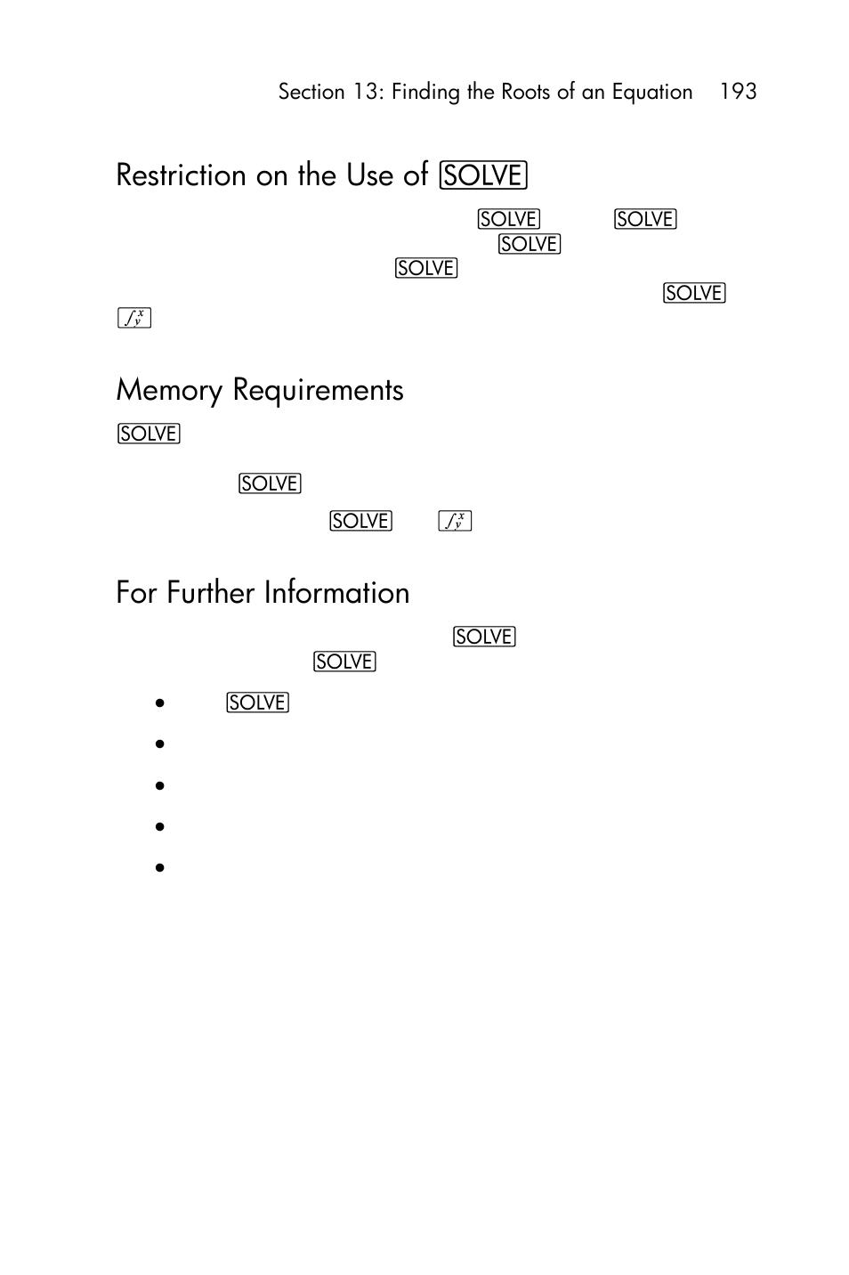 Using _ in a program, Restriction on the use of, For further information | HP 15c User Manual | Page 193 / 288