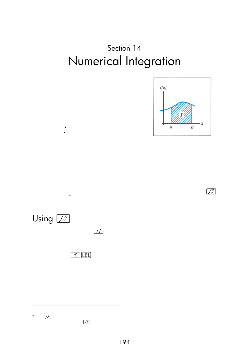 Memory requirements, For further information, Numerical integration | Using f | HP 15c User Manual | Page 194 / 288