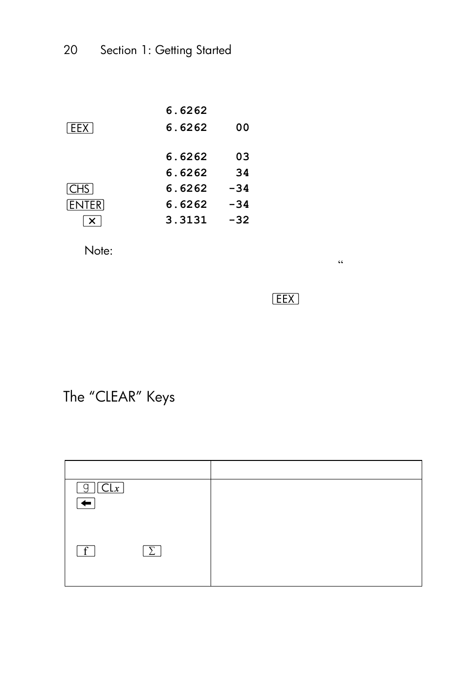 The "clear" keys, The “clear” keys | HP 15c User Manual | Page 20 / 288