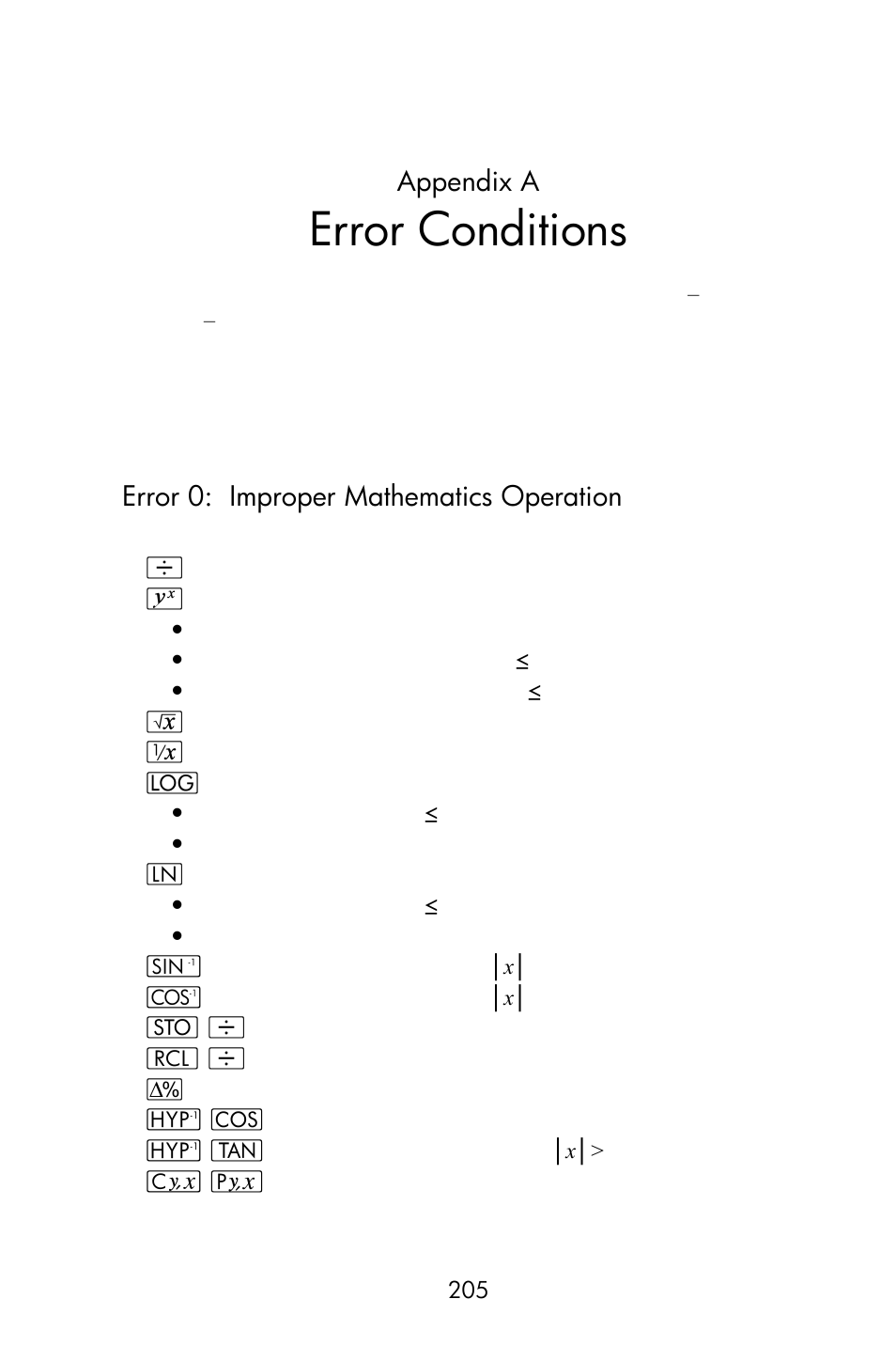 For further information, Error conditions | HP 15c User Manual | Page 205 / 288