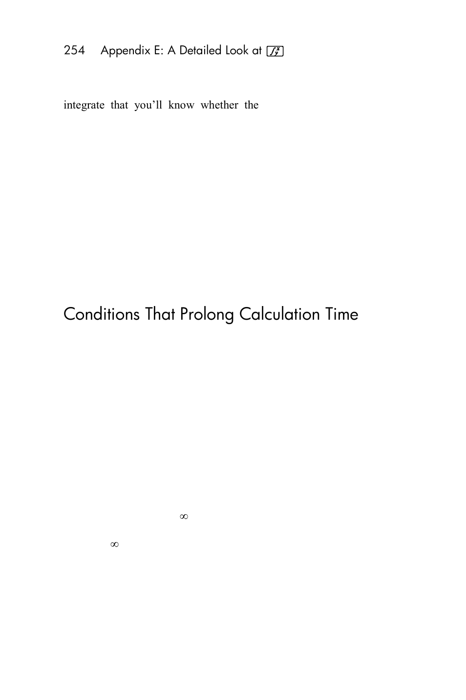 Conditions that prolong calculation time | HP 15c User Manual | Page 254 / 288