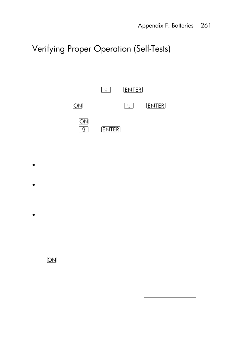 Verifying proper operation (self-tests) | HP 15c User Manual | Page 261 / 288