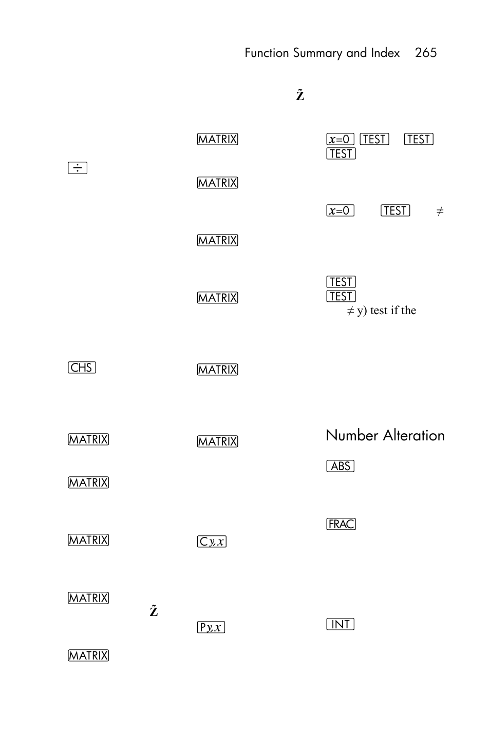 Mathematics, Matrix functions, Number alteration | HP 15c User Manual | Page 265 / 288