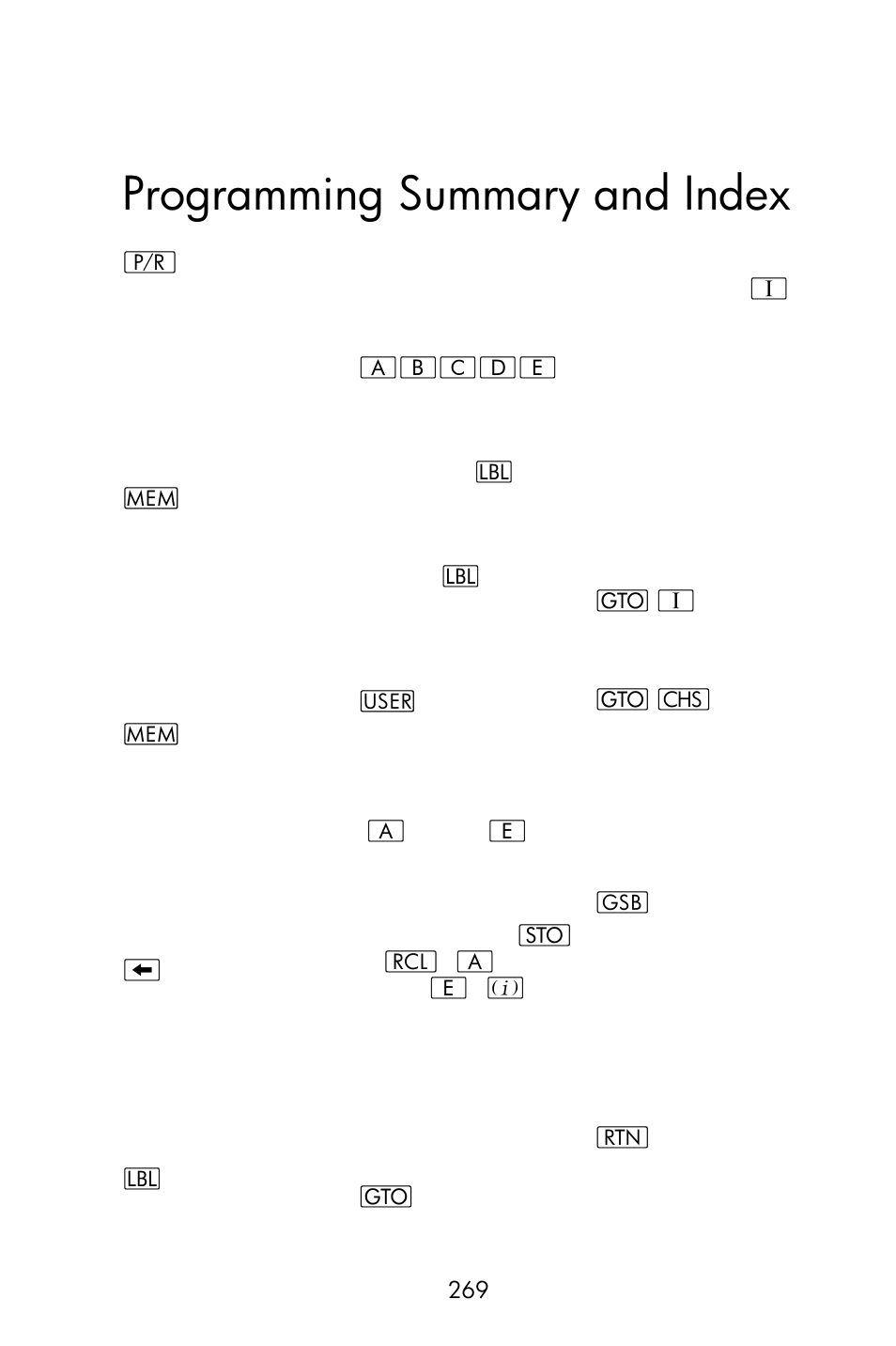 Trigonometry, Programming summary and index | HP 15c User Manual | Page 269 / 288