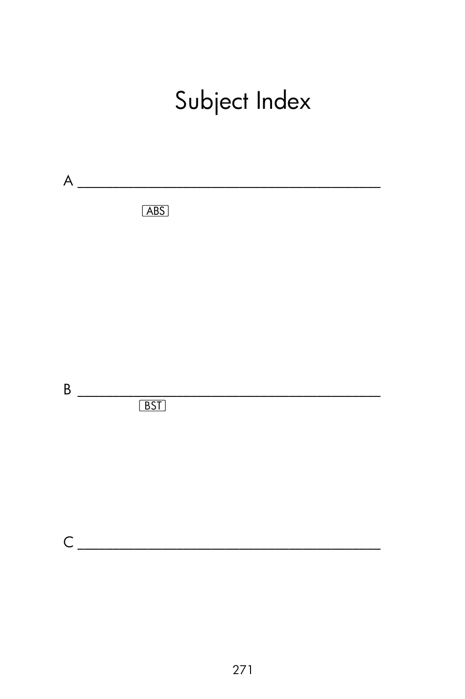 Programming summary and index, Subject index | HP 15c User Manual | Page 271 / 288