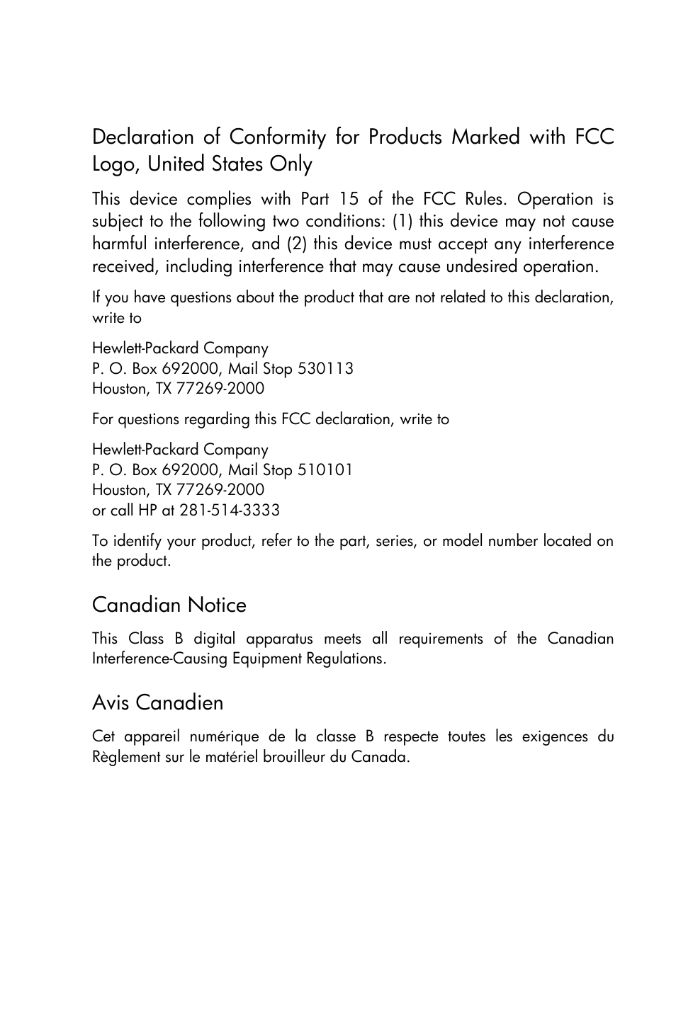 Canadian notice, Avis canadien | HP 15c User Manual | Page 285 / 288