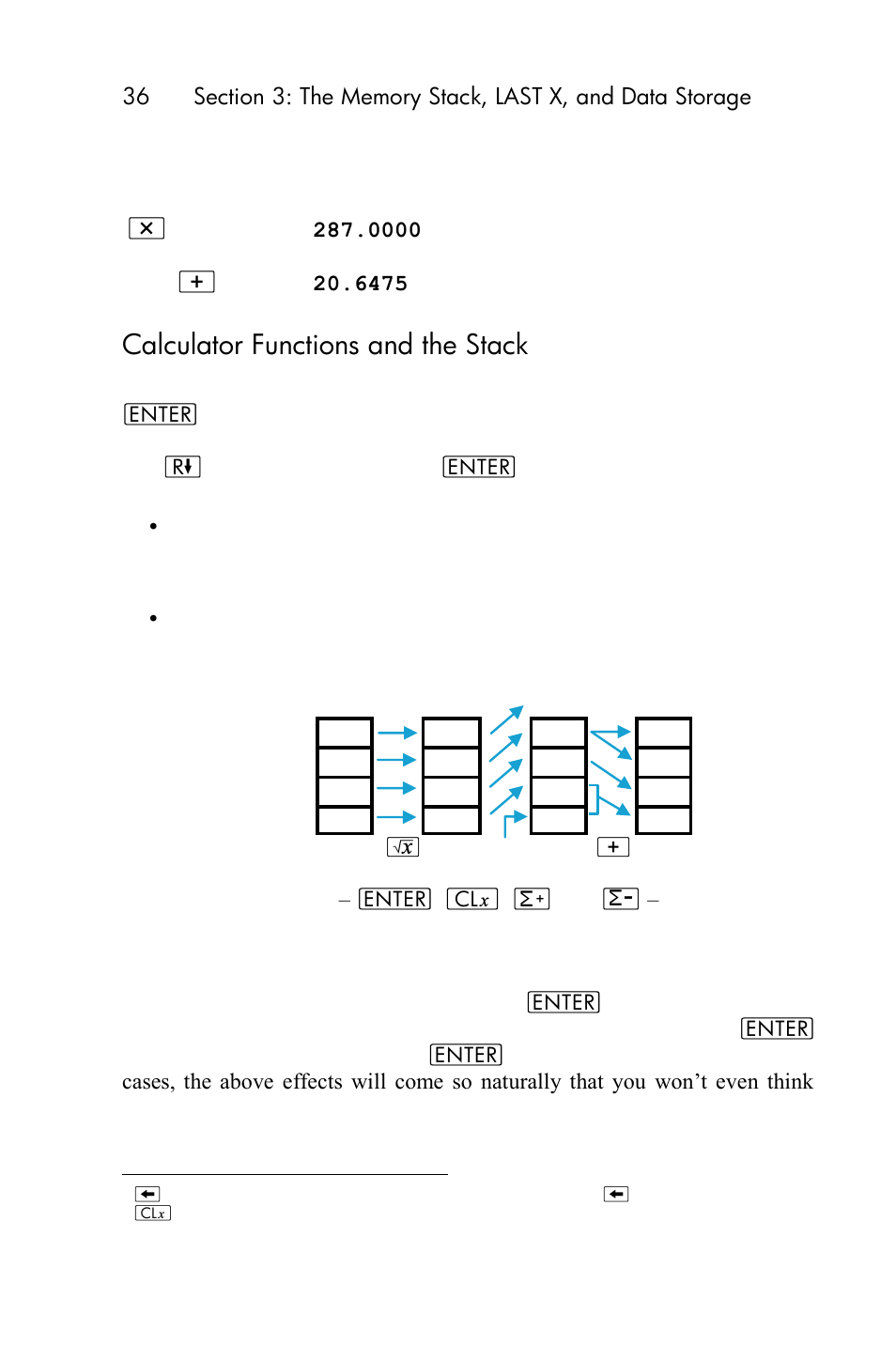 Calculator functions and the stack | HP 15c User Manual | Page 36 / 288