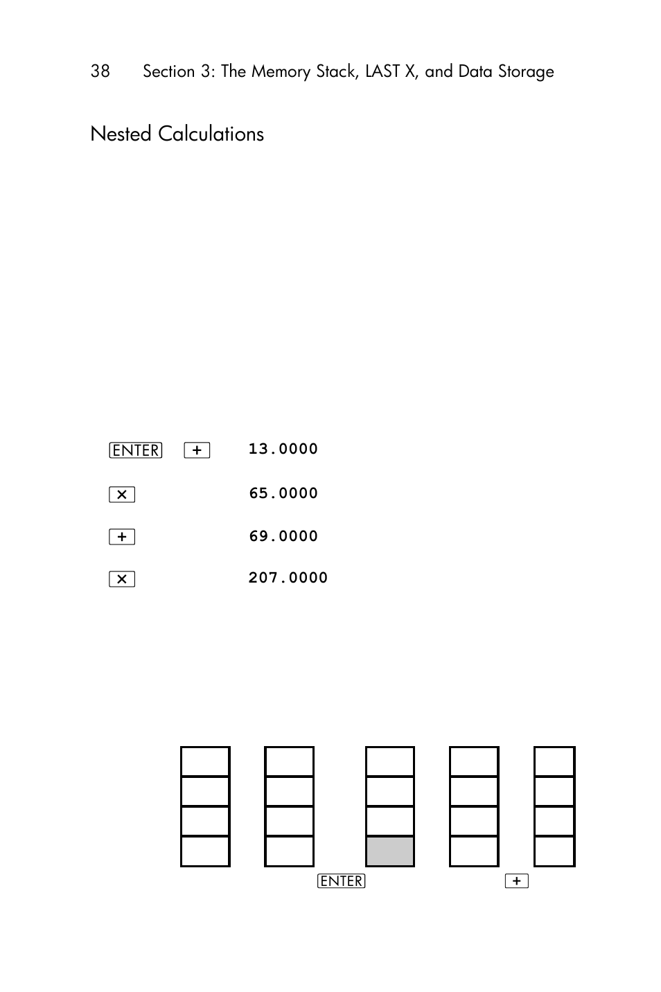 Nested calculations | HP 15c User Manual | Page 38 / 288