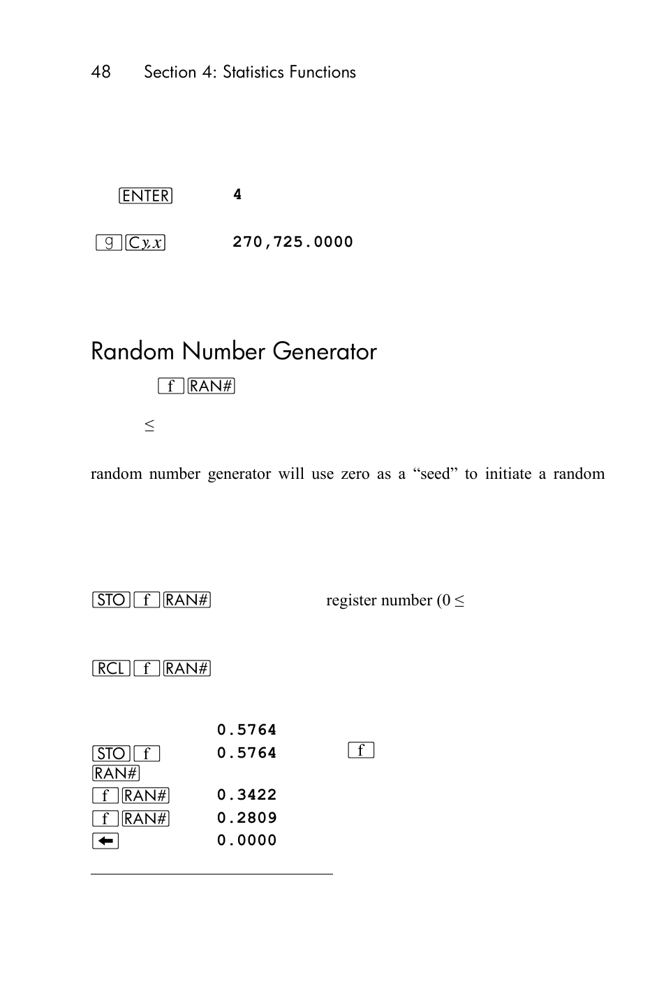 Random number generator | HP 15c User Manual | Page 48 / 288