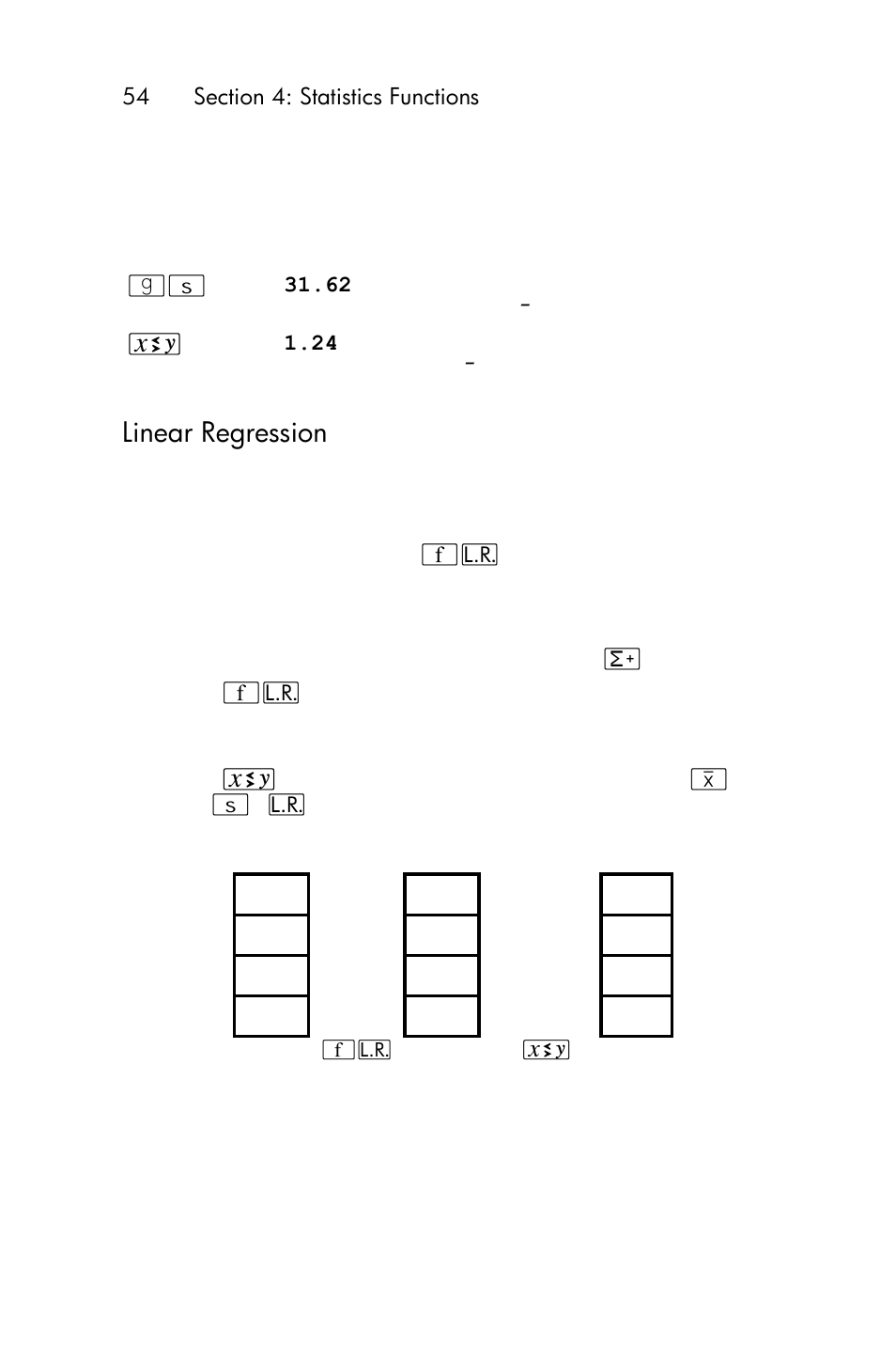 Linear regression | HP 15c User Manual | Page 54 / 288