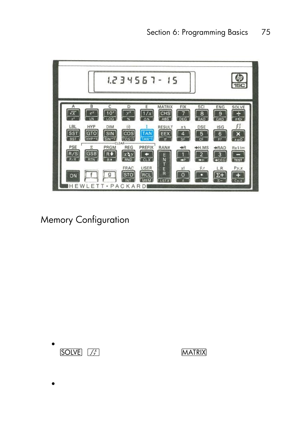 Memory configuration | HP 15c User Manual | Page 75 / 288