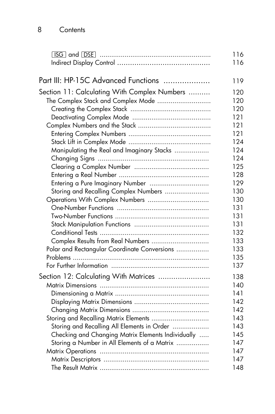 Part iii: hp-15c advanced functions | HP 15c User Manual | Page 8 / 288