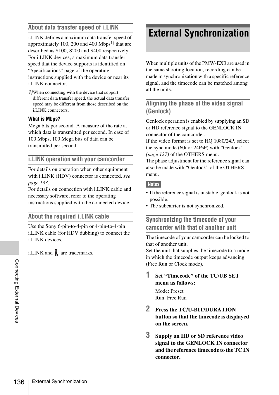External synchronization | Sony PMW-EX3 User Manual | Page 136 / 162