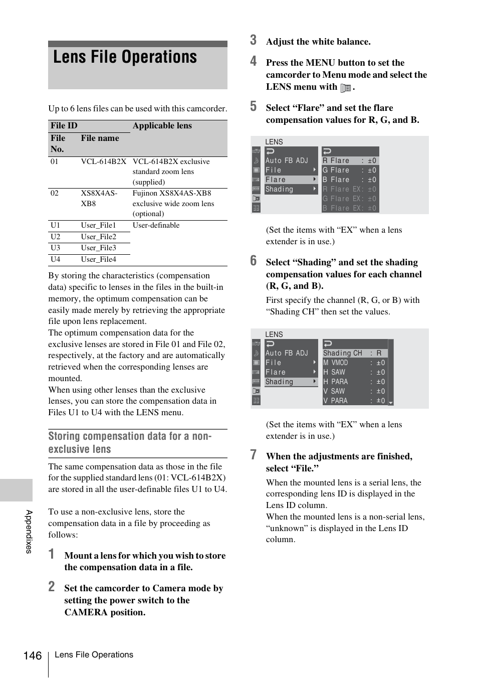Lens file operations | Sony PMW-EX3 User Manual | Page 146 / 162