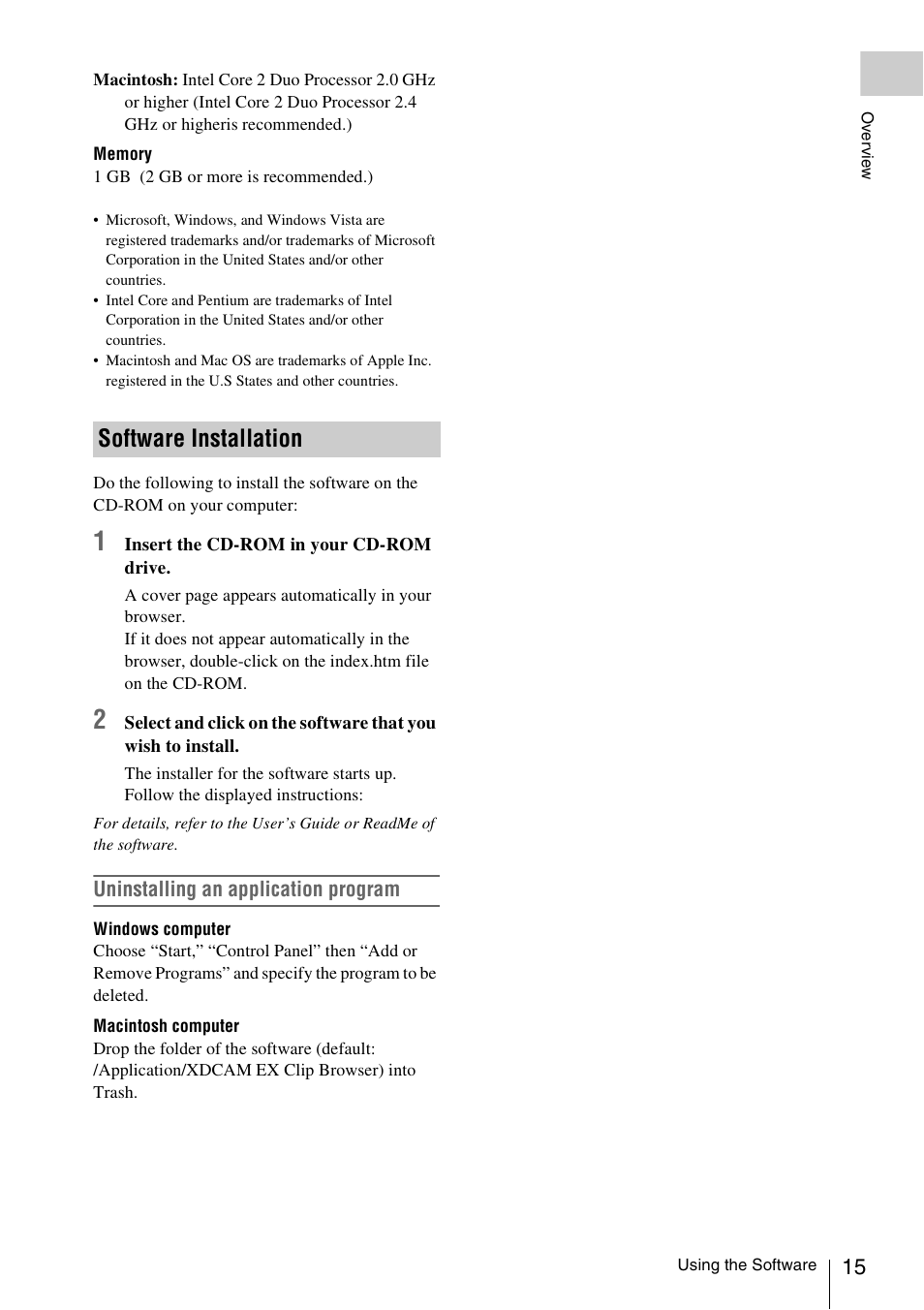 Software installation | Sony PMW-EX3 User Manual | Page 15 / 162