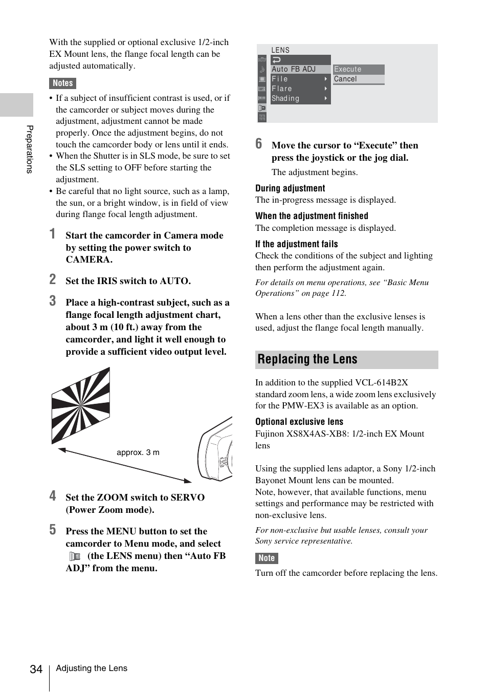 Replacing the lens | Sony PMW-EX3 User Manual | Page 34 / 162