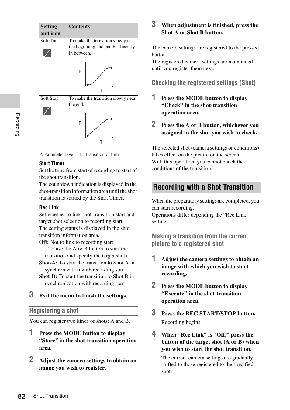 Recording with a shot transition | Sony PMW-EX3 User Manual | Page 82 / 162