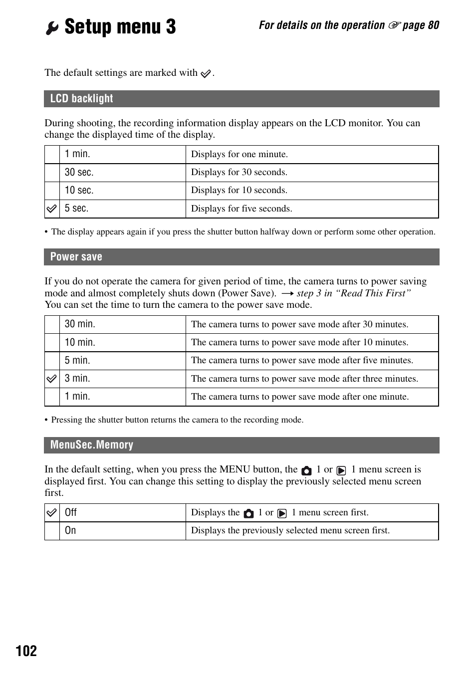 Setup menu 3 | Sony DSLR-A100 User Manual | Page 102 / 159