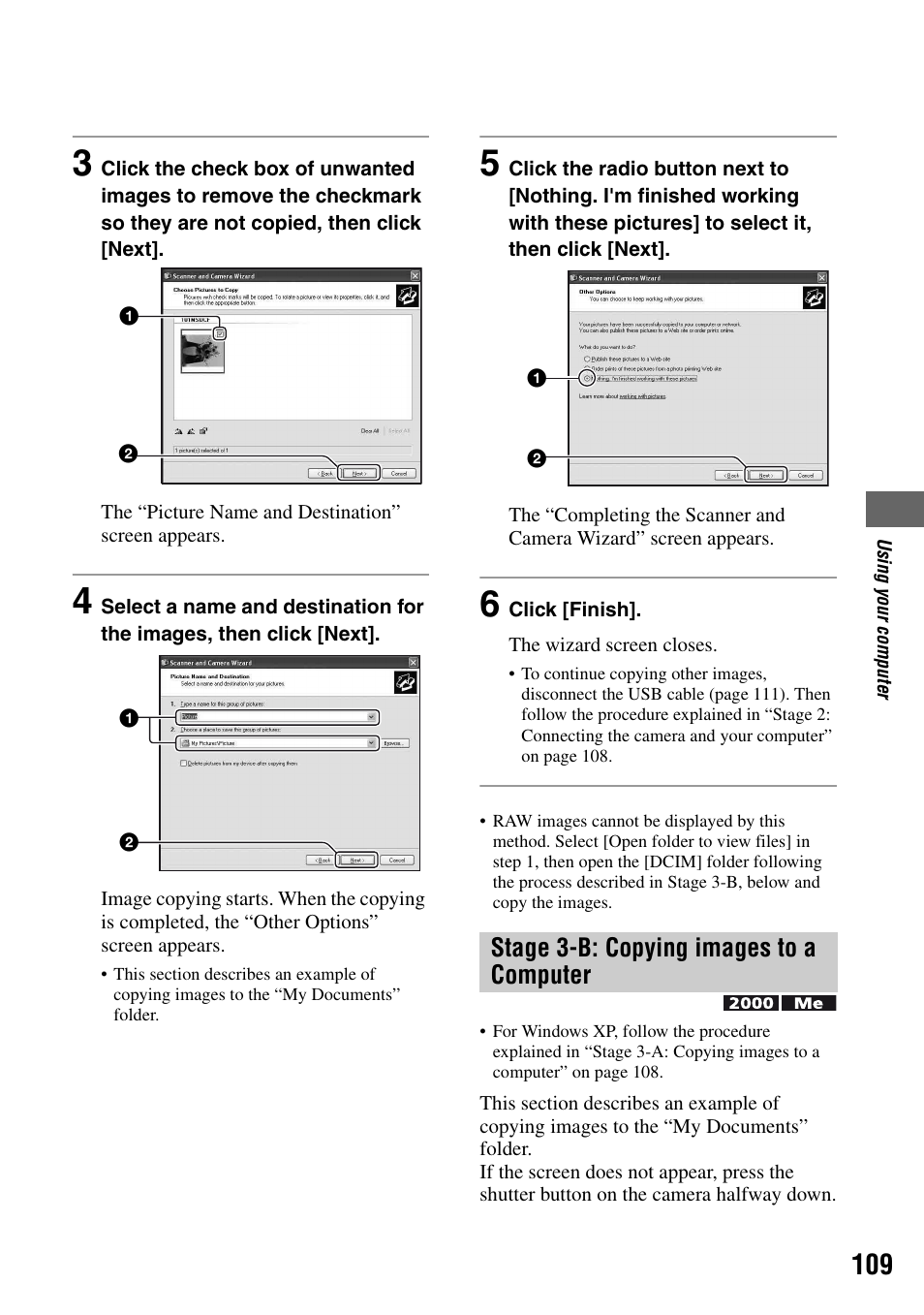 Stage 3-b: copying images to a computer | Sony DSLR-A100 User Manual | Page 109 / 159