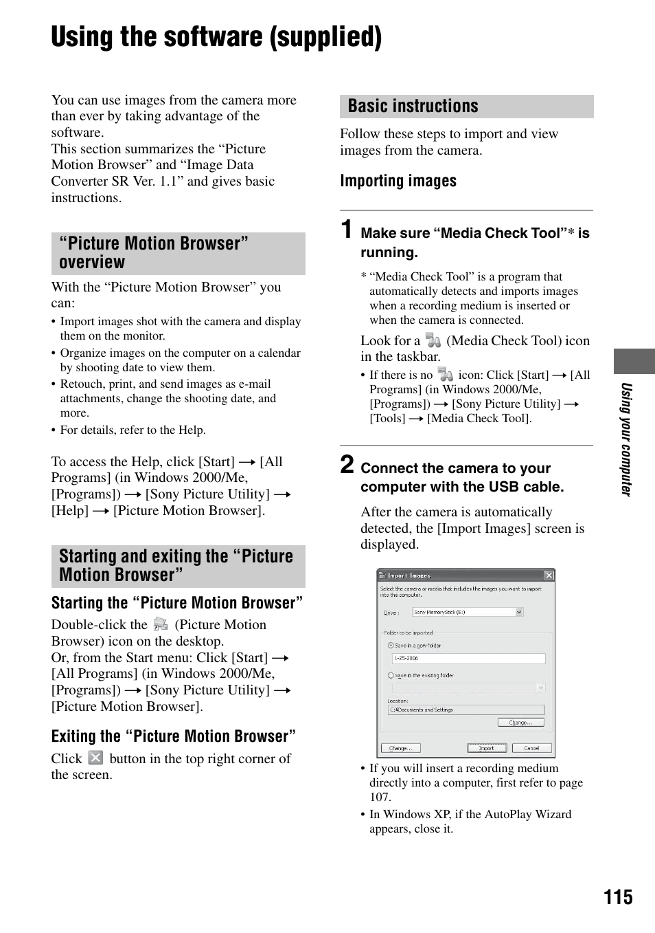 Using the software (supplied) | Sony DSLR-A100 User Manual | Page 115 / 159