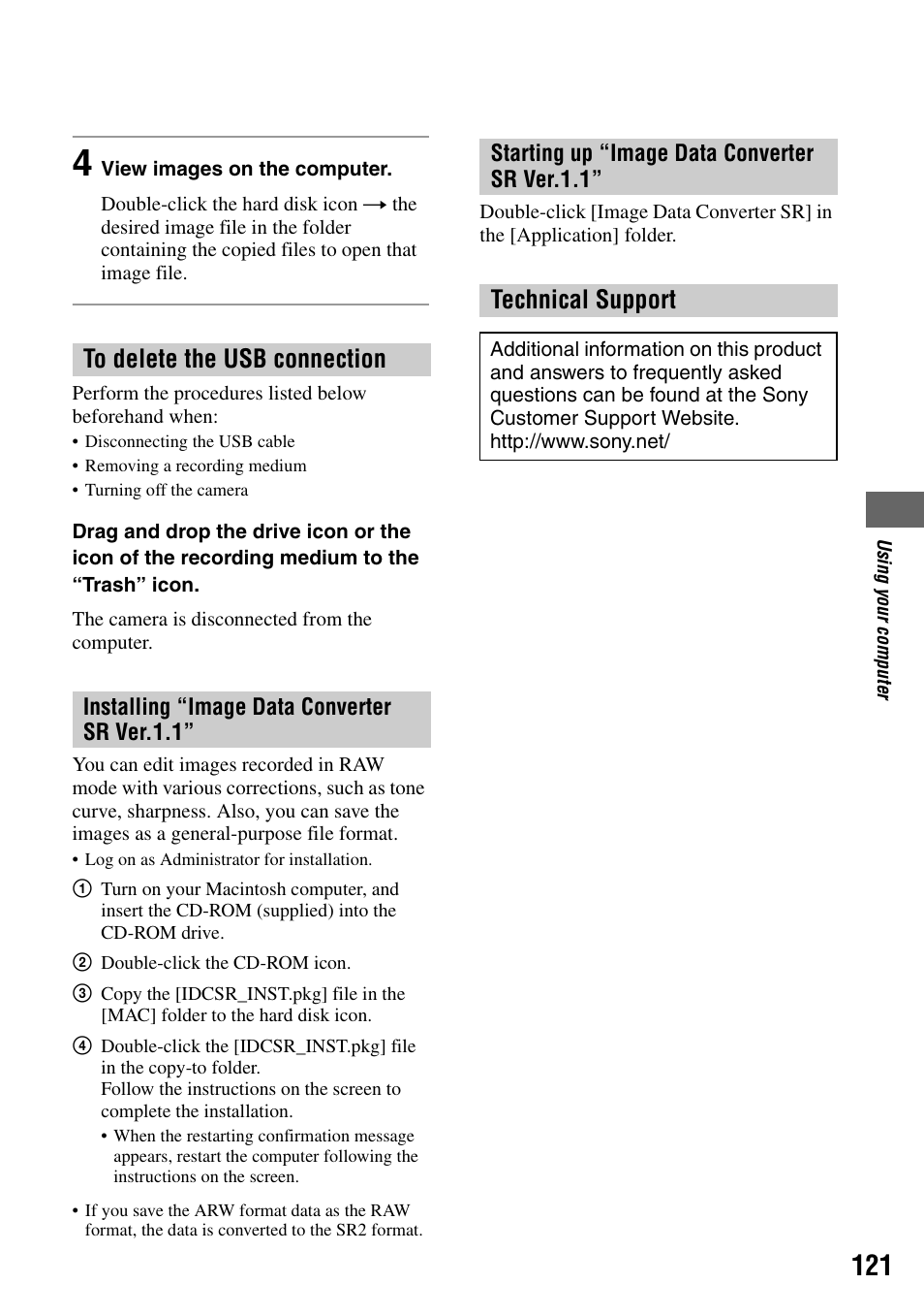 Technical support | Sony DSLR-A100 User Manual | Page 121 / 159