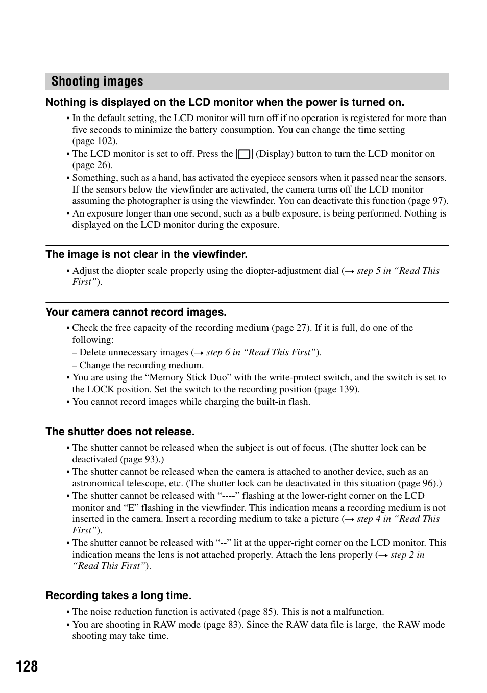 Shooting images | Sony DSLR-A100 User Manual | Page 128 / 159