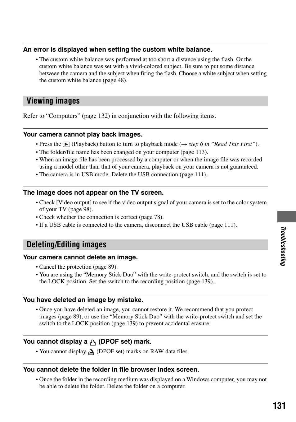 Viewing images deleting/editing images | Sony DSLR-A100 User Manual | Page 131 / 159