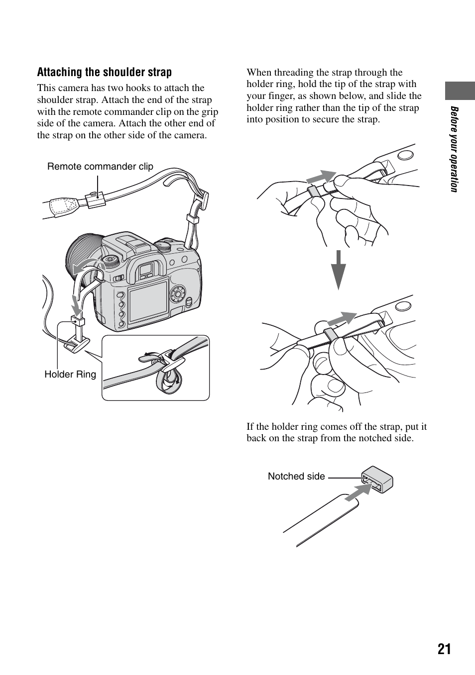 P (21) | Sony DSLR-A100 User Manual | Page 21 / 159