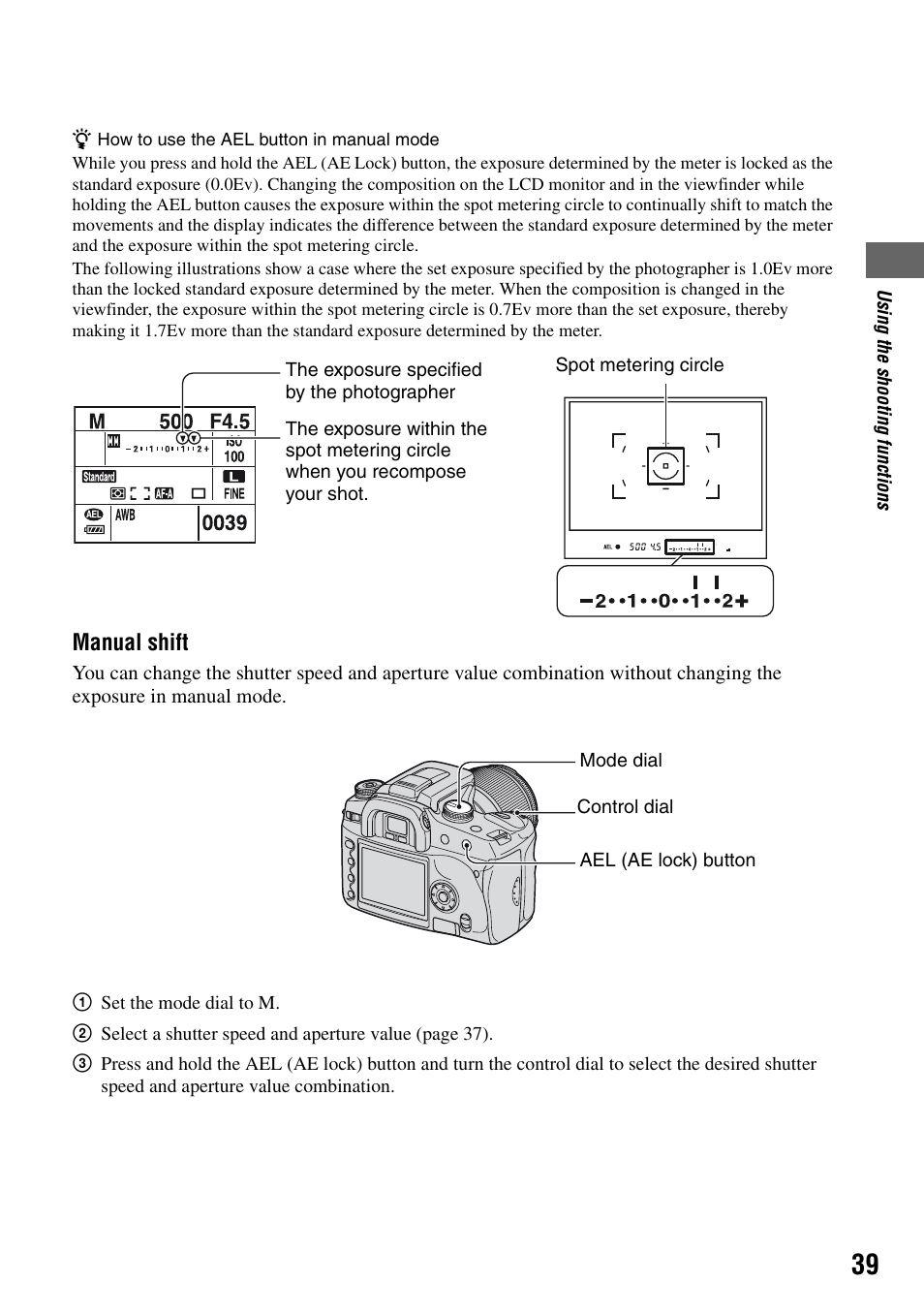 Manual shift | Sony DSLR-A100 User Manual | Page 39 / 159