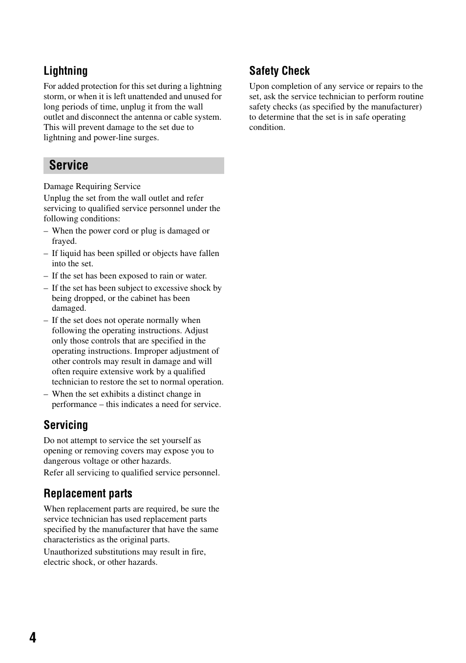 Service | Sony DSLR-A100 User Manual | Page 4 / 159