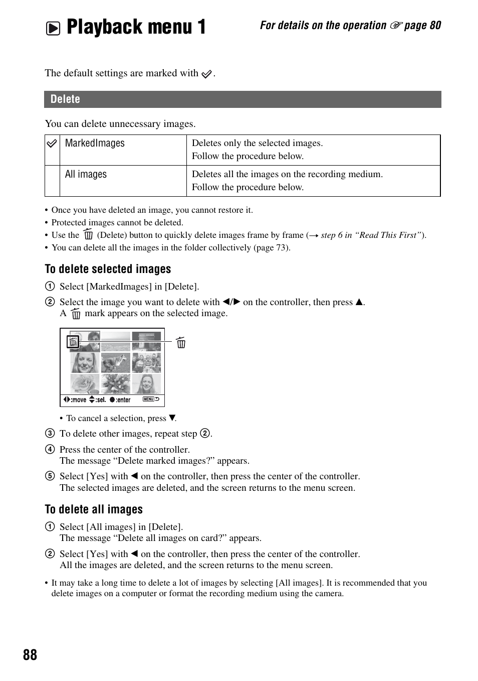 Playback menu 1 | Sony DSLR-A100 User Manual | Page 88 / 159