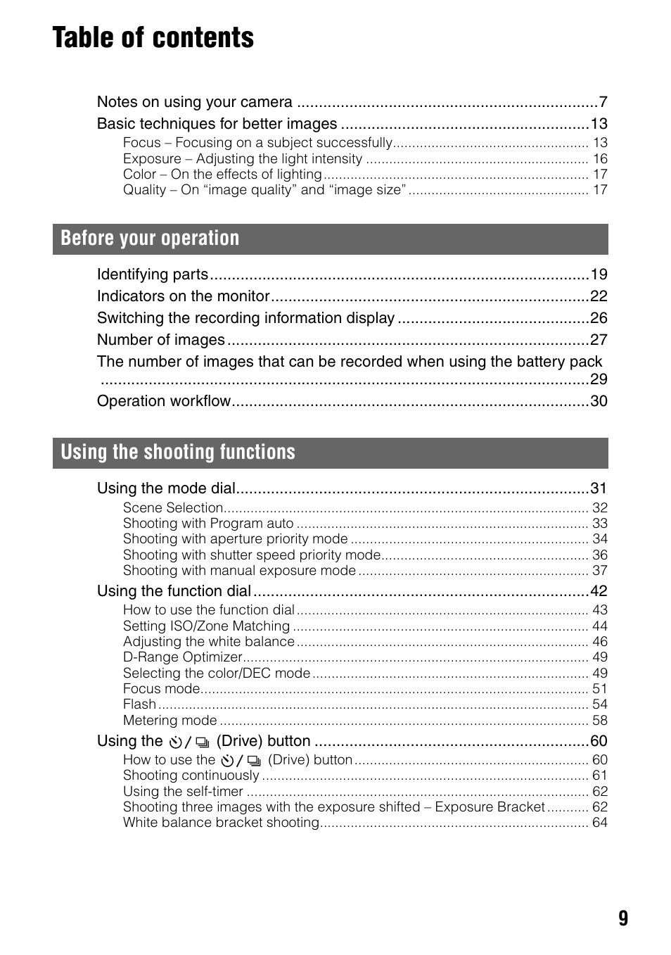 Sony DSLR-A100 User Manual | Page 9 / 159