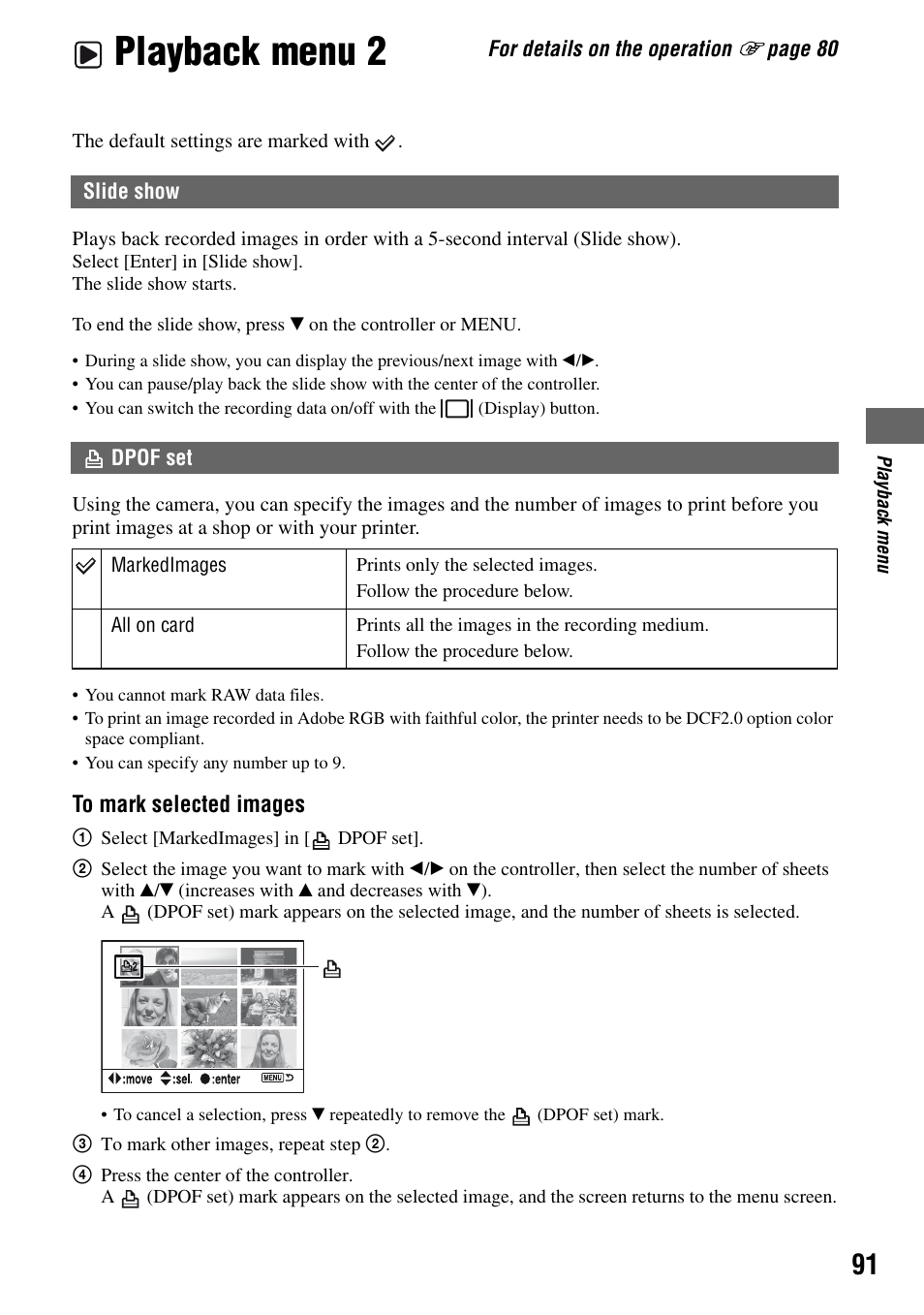 Playback menu 2, Of set (91) | Sony DSLR-A100 User Manual | Page 91 / 159